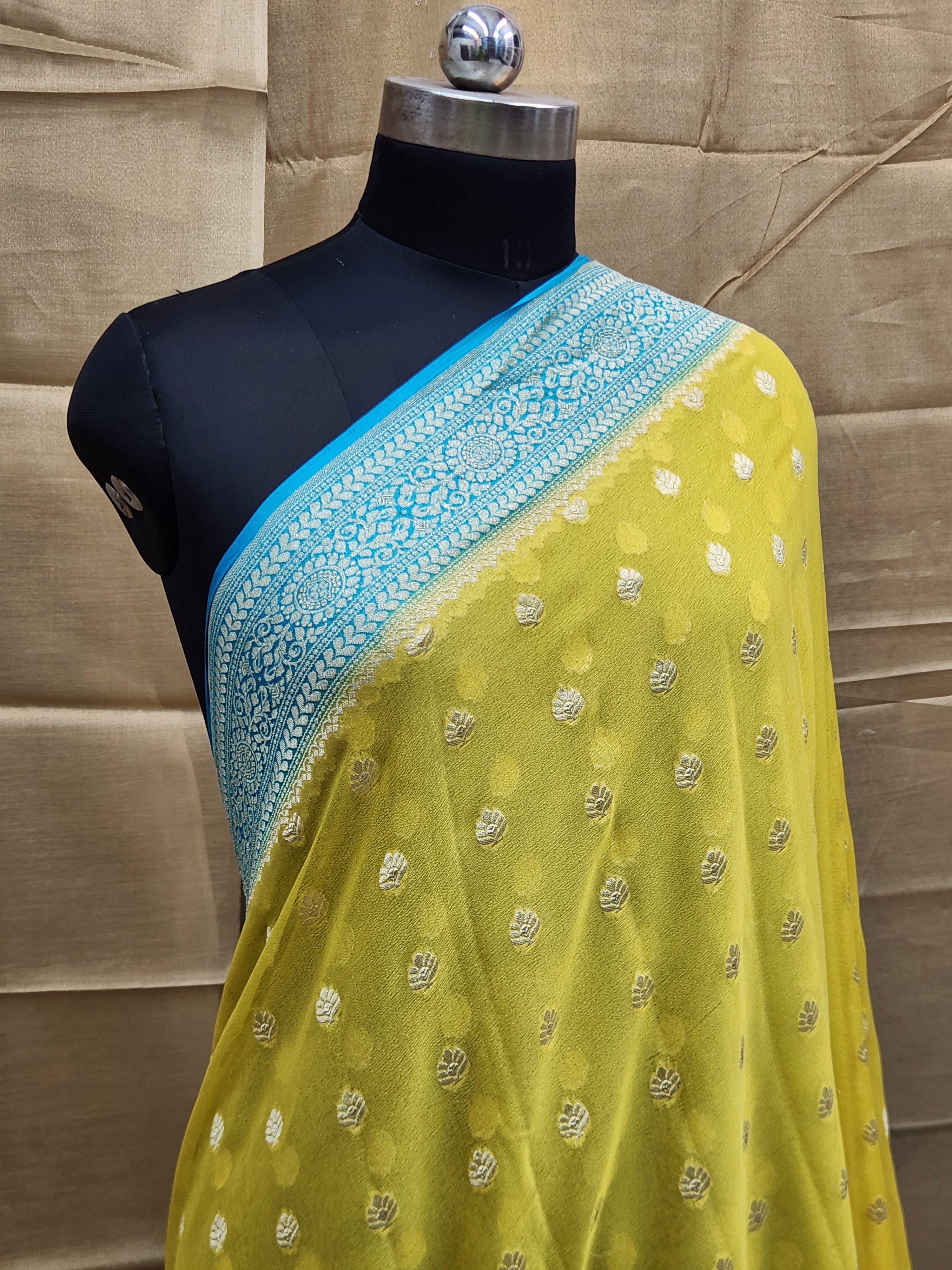 Handwoven Yellow Banarasi Pure Khaddi Georgette Saree