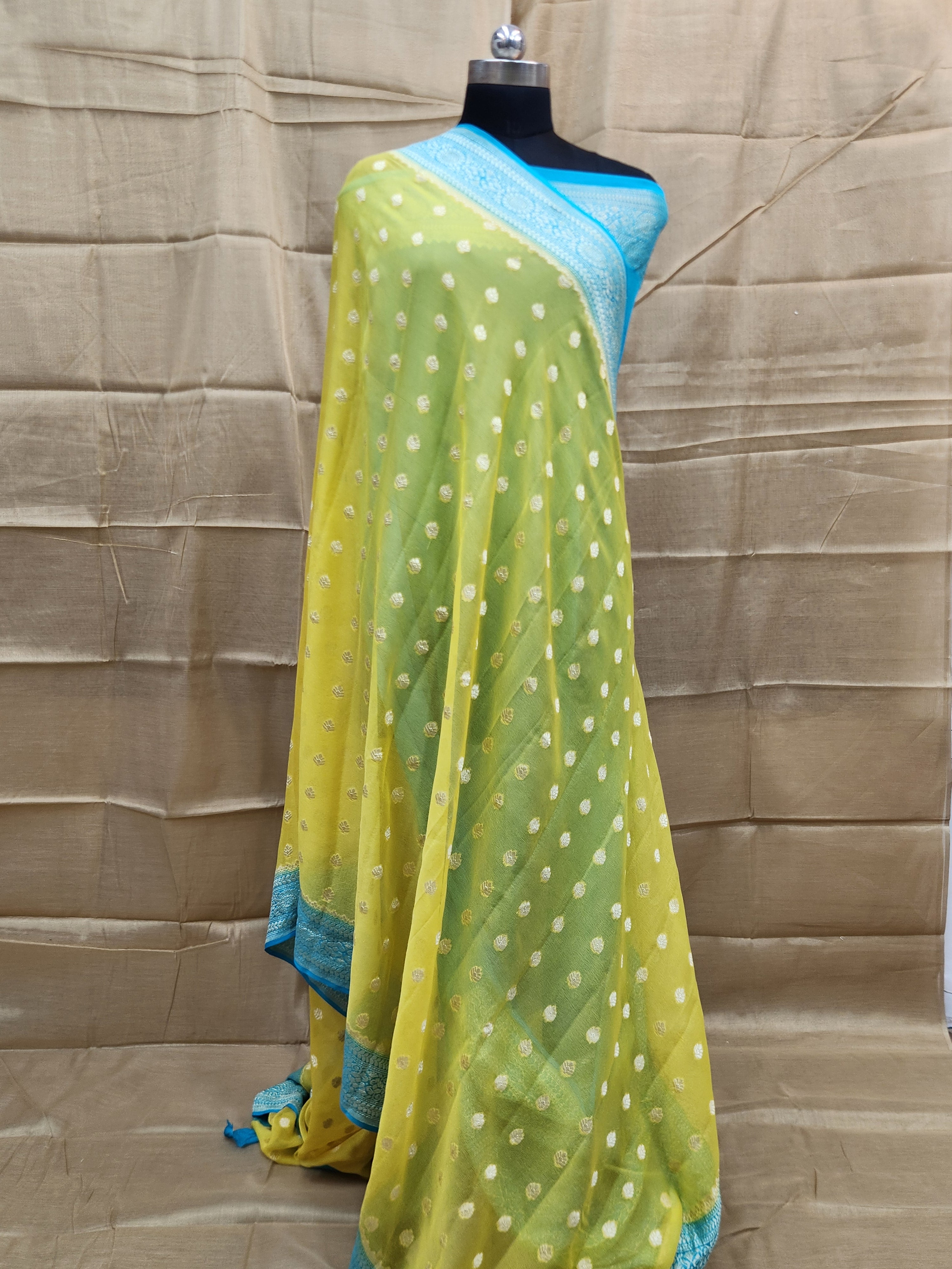 Handwoven Yellow Banarasi Pure Khaddi Georgette Saree