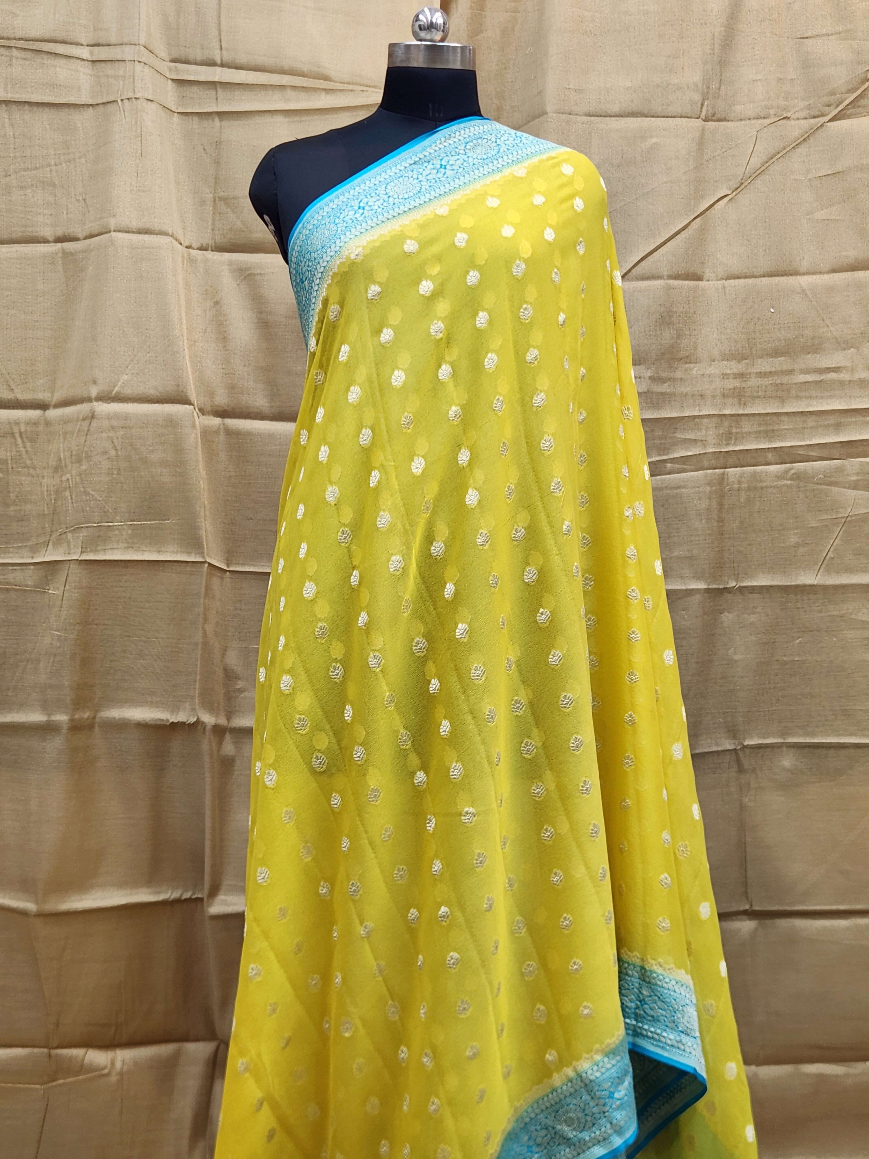 Handwoven Yellow Banarasi Pure Khaddi Georgette Saree