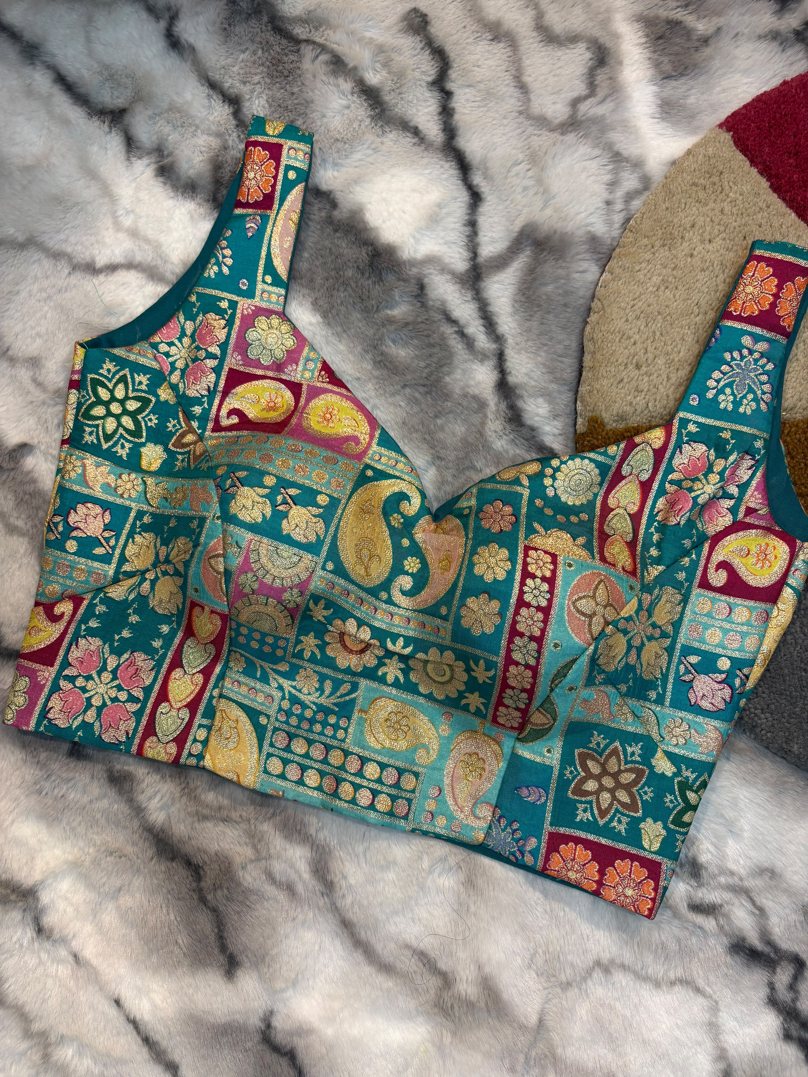 Handwoven Multicolor Banarasi Dola Silk Stitched Blouse