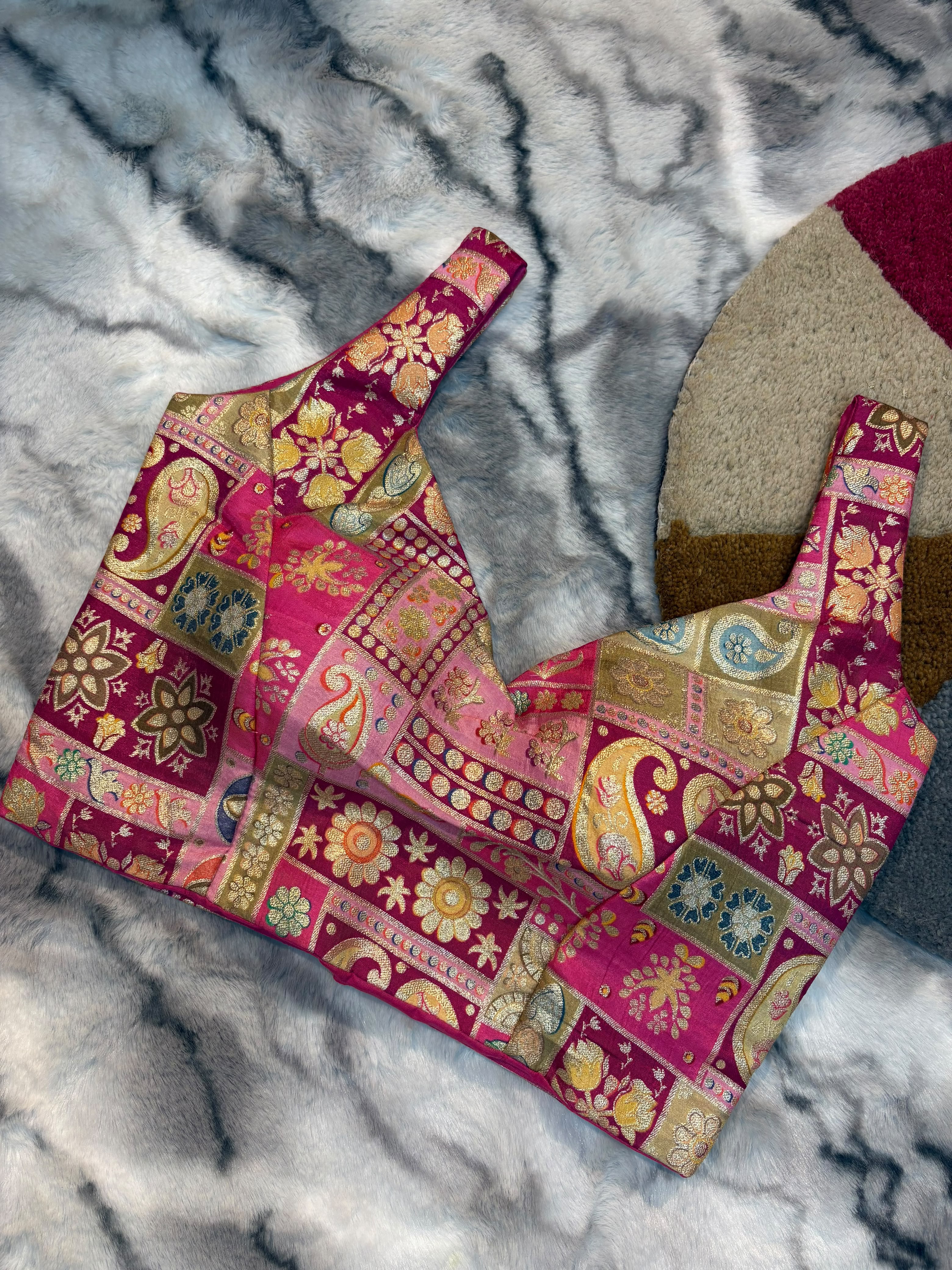Handwoven Multicolor Banarasi Dola Silk Stitched Blouse