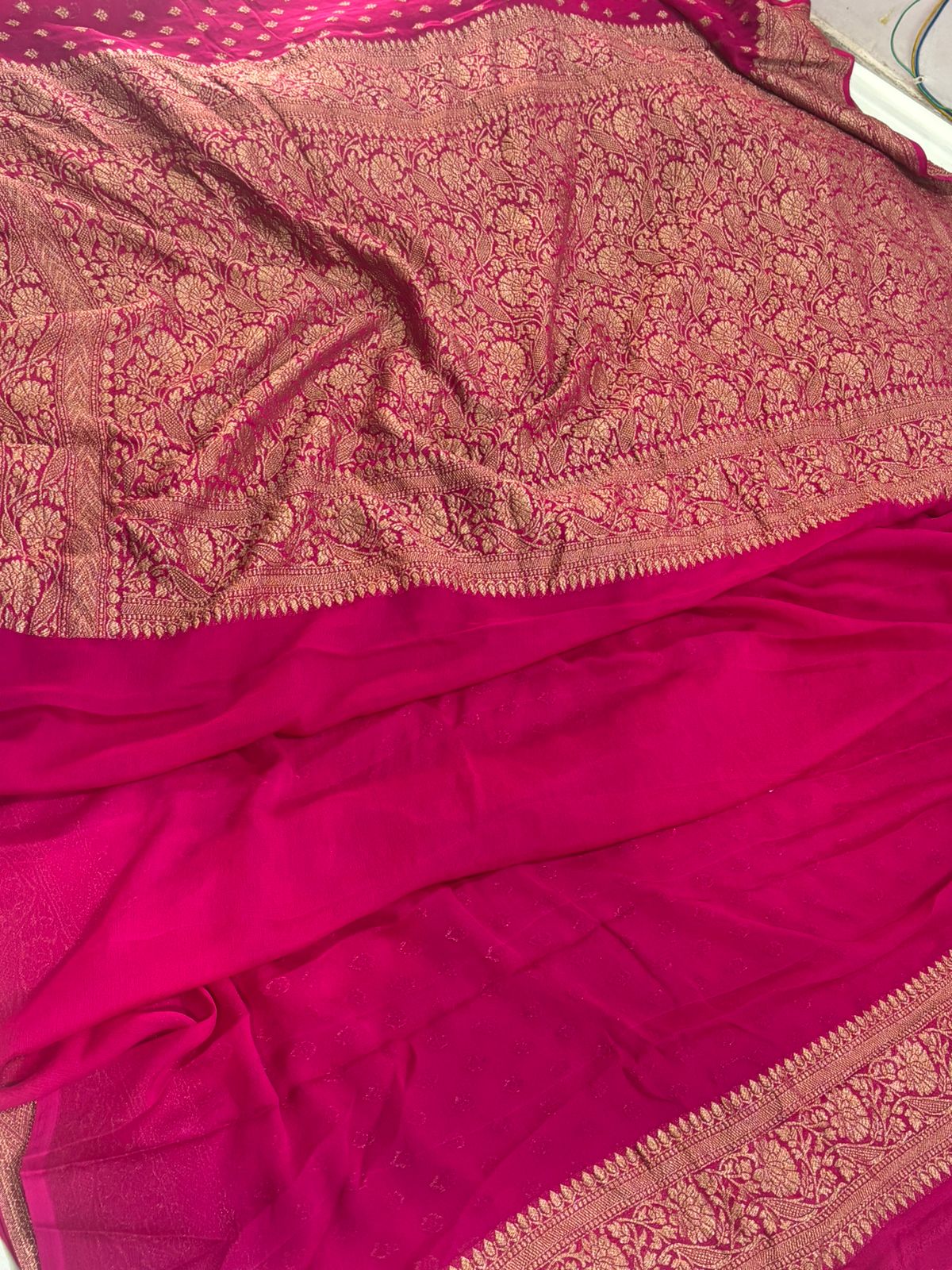 Handwoven Magenta Pink Banarasi Khaddi Georgette Saree