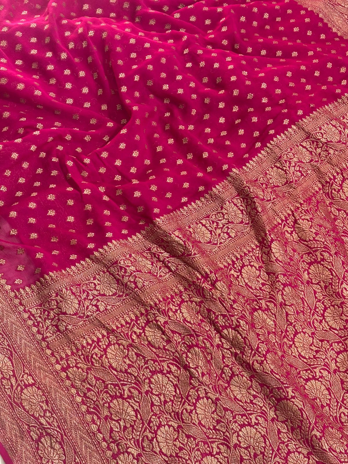 Handwoven Magenta Pink Banarasi Khaddi Georgette Saree