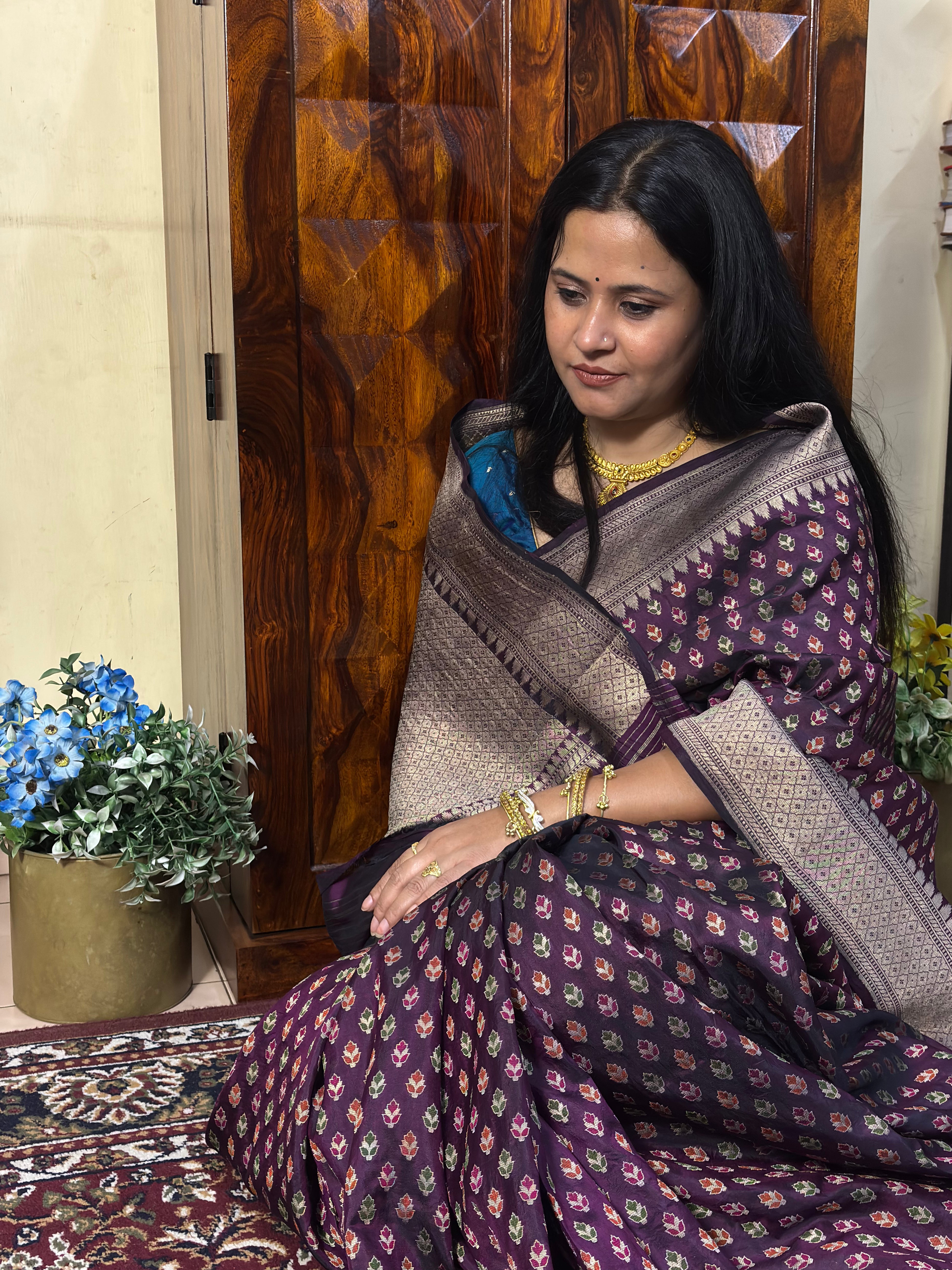 Handwoven Purple Banarasi Katan Silk Saree