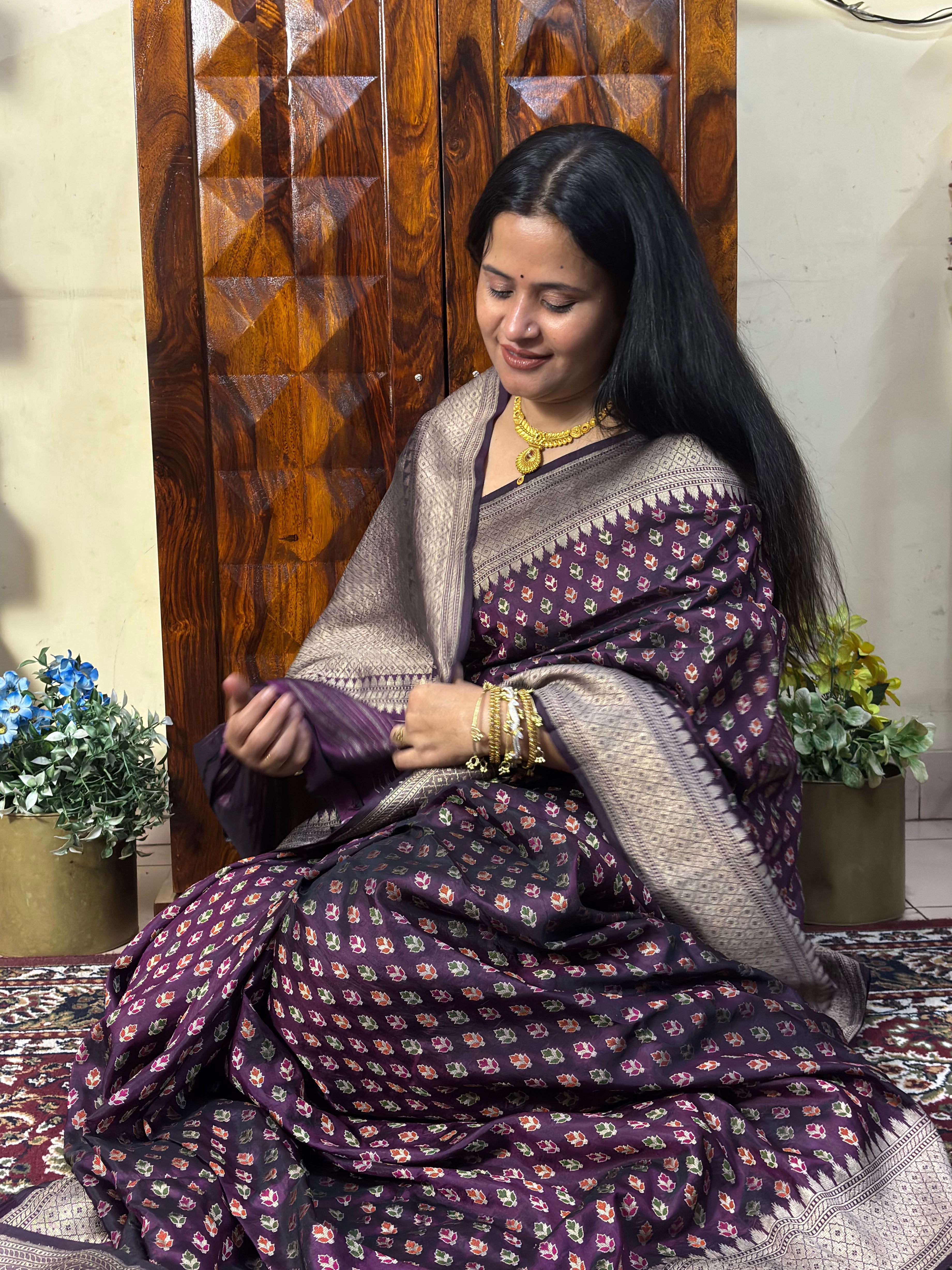 Handwoven Purple Banarasi Katan Silk Saree