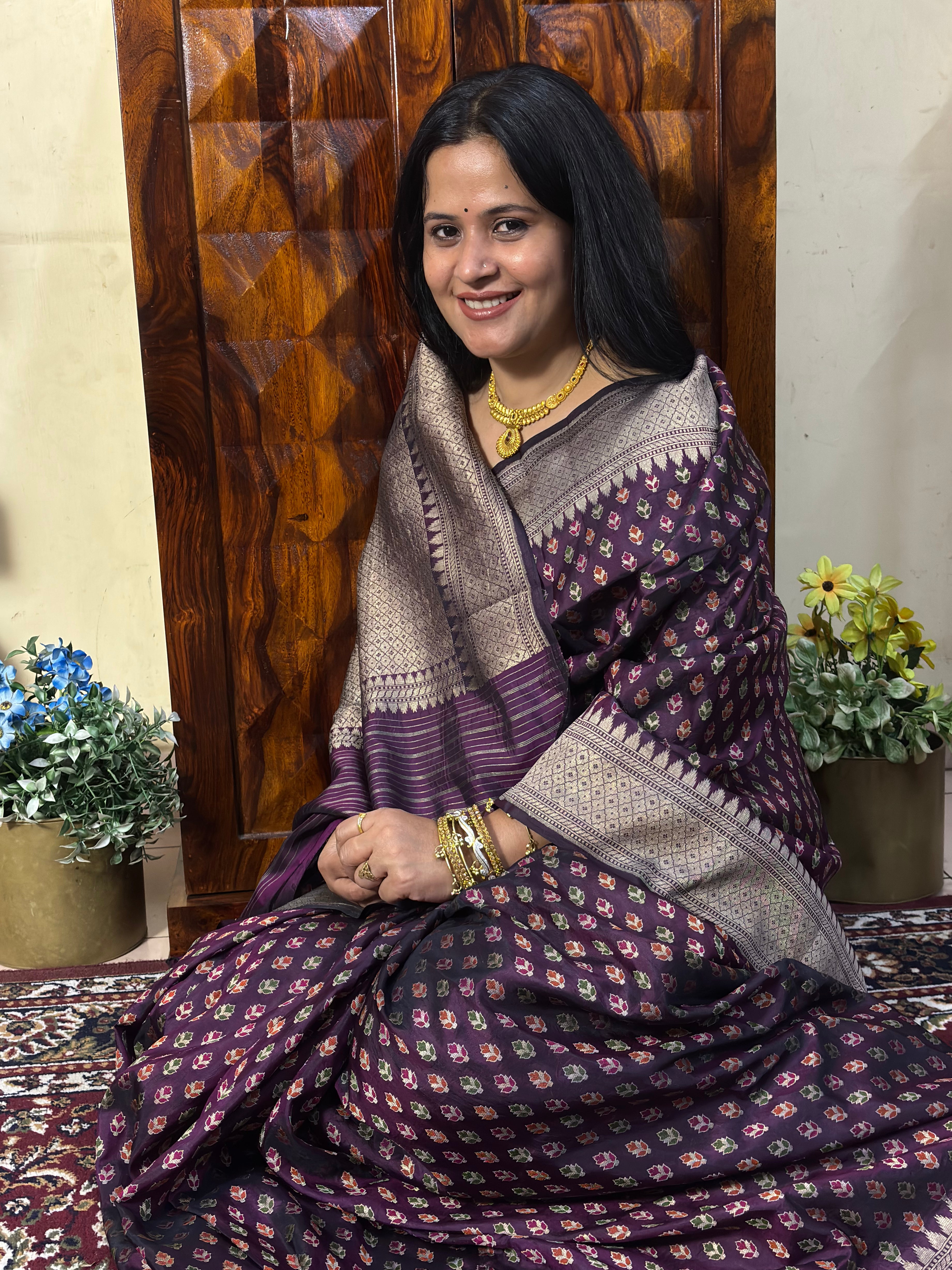 Handwoven Purple Banarasi Katan Silk Saree