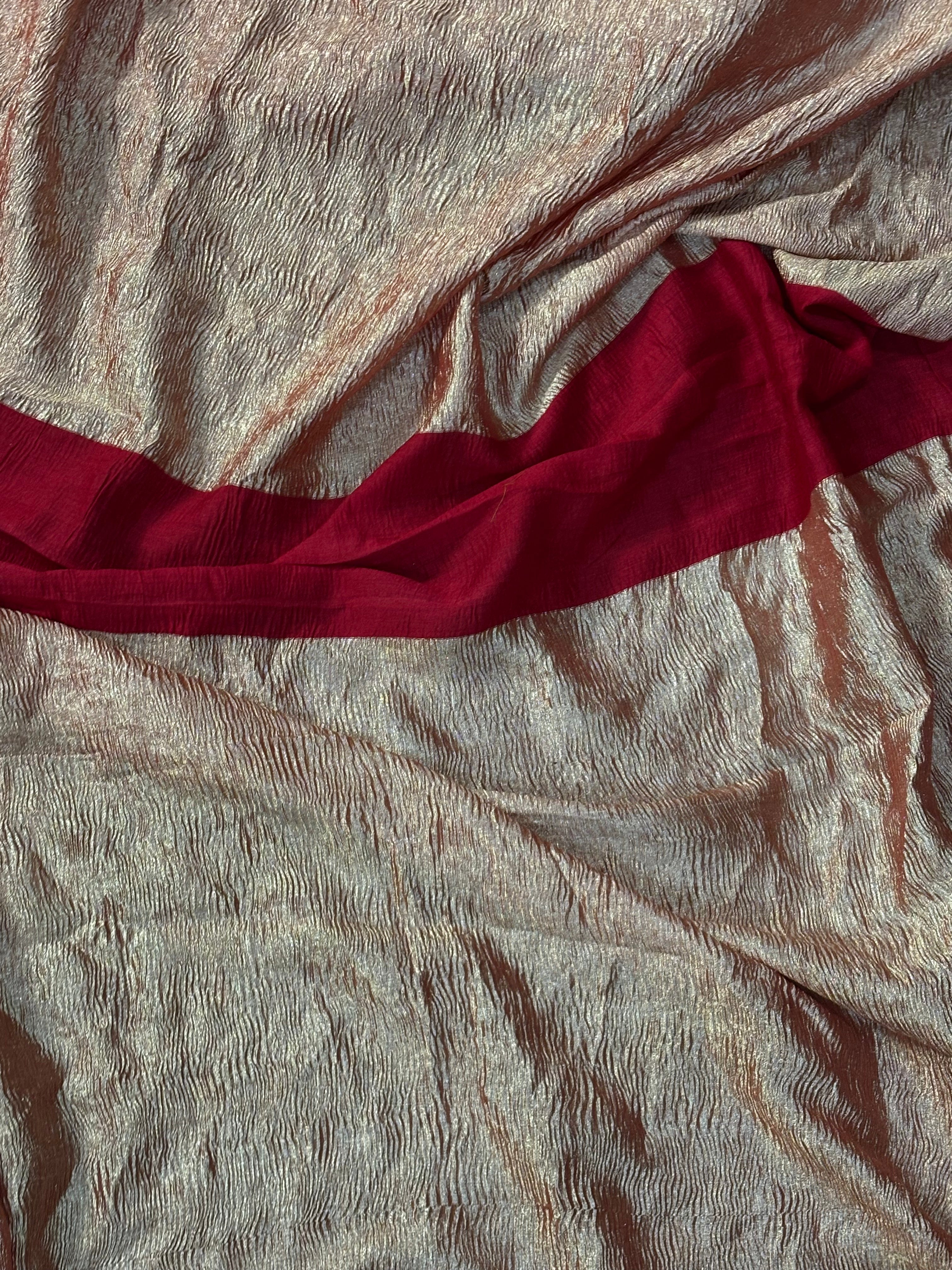Handwoven Red Banarasi Moonga Tissue Silk Saree