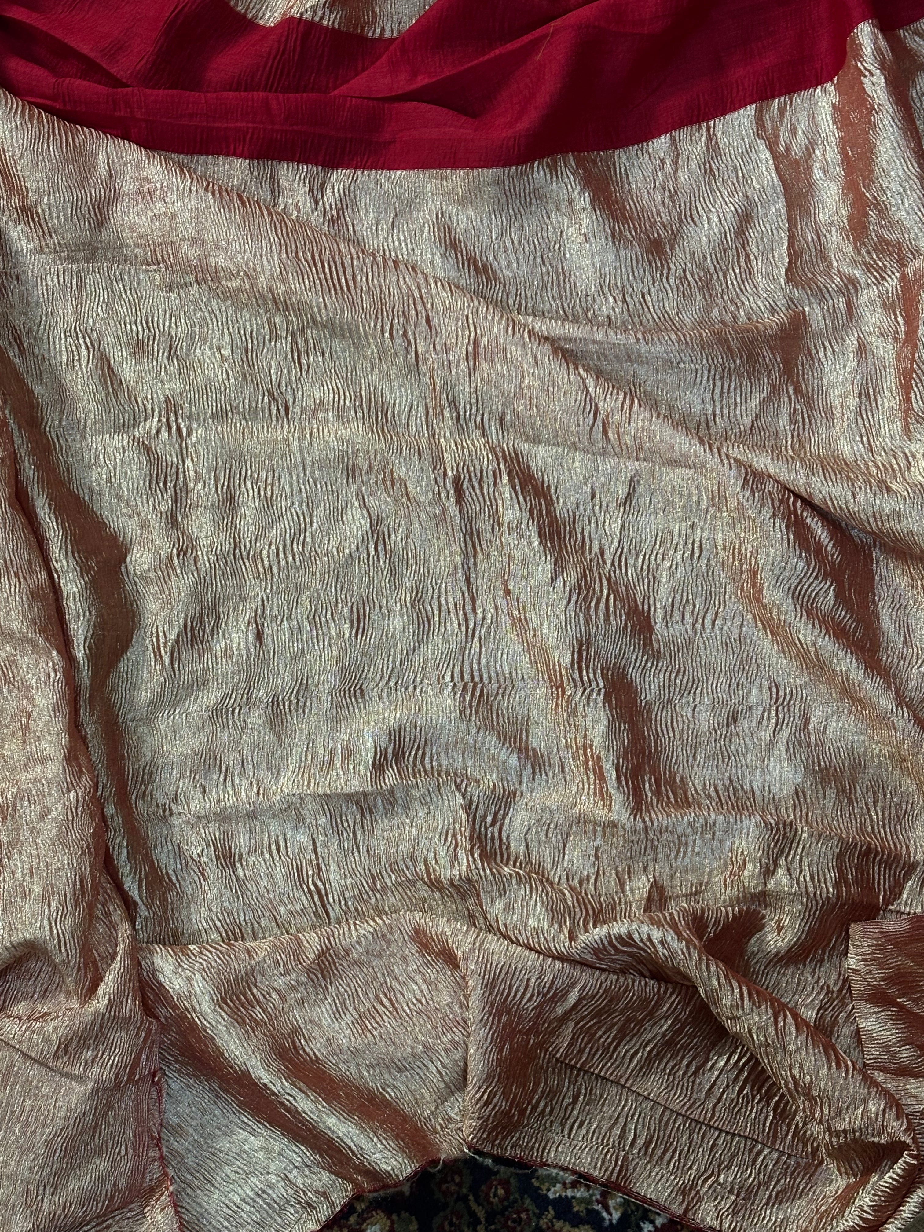 Handwoven Red Banarasi Moonga Tissue Silk Saree