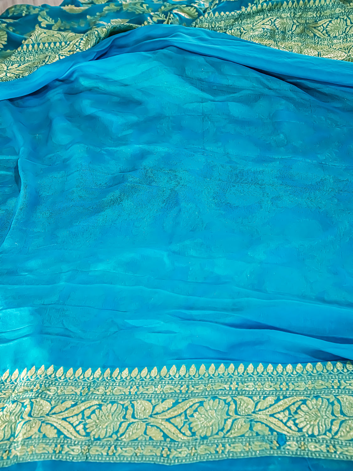 Handwoven Peacock Blue Banarasi Khaddi Georgette Saree