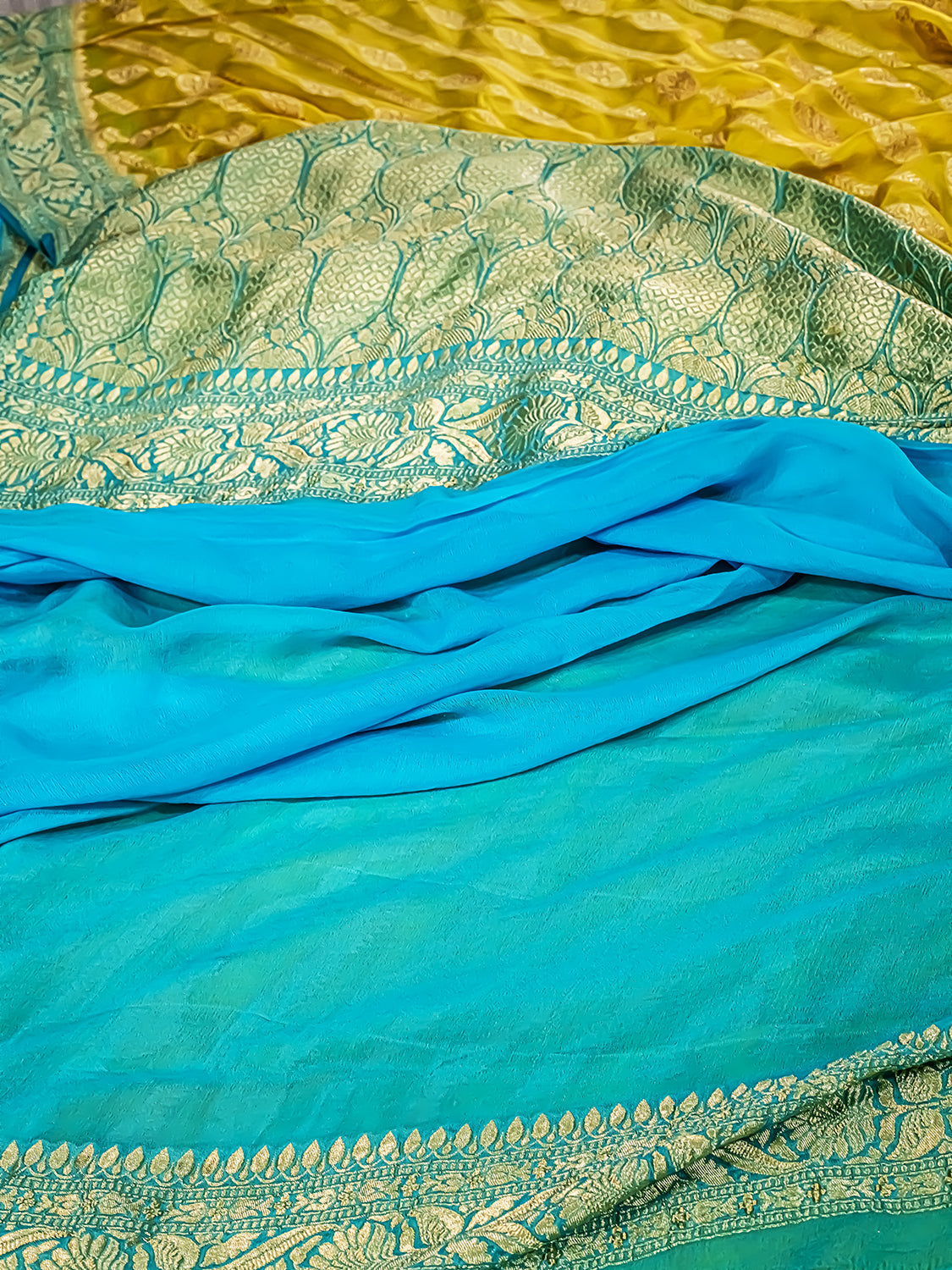 Handwoven Lime yellow Banarasi Pure Khaddi Georgette Saree