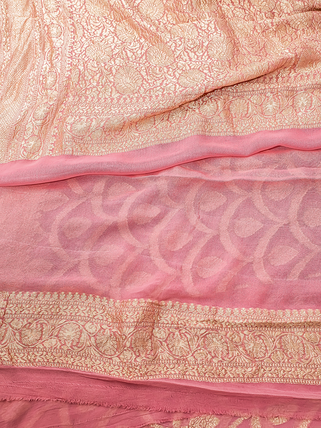 Handwoven Peach Banarasi Pure Khaddi Georgette Saree