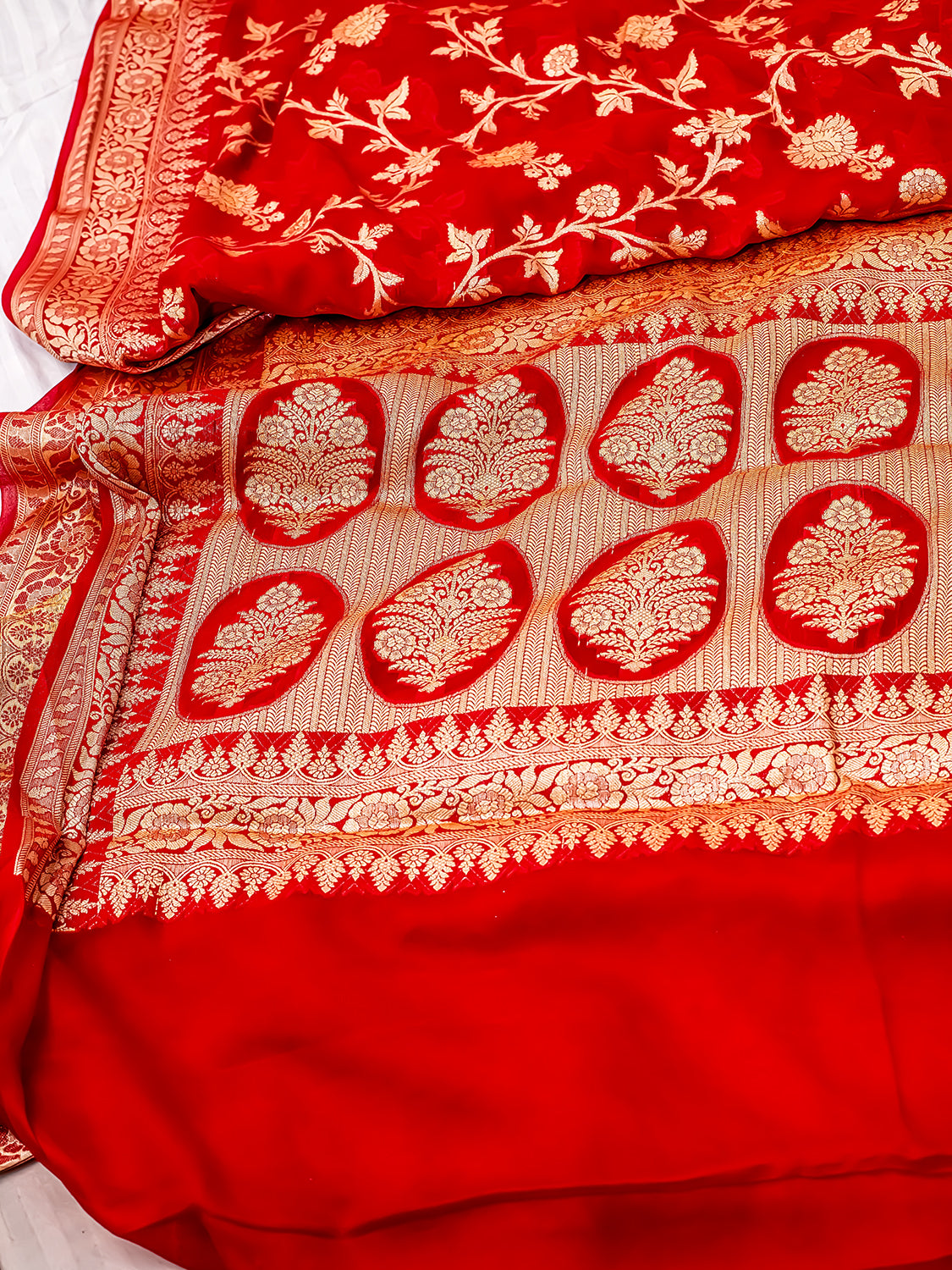 Handwoven Red Banarasi Pure Chiffon Saree