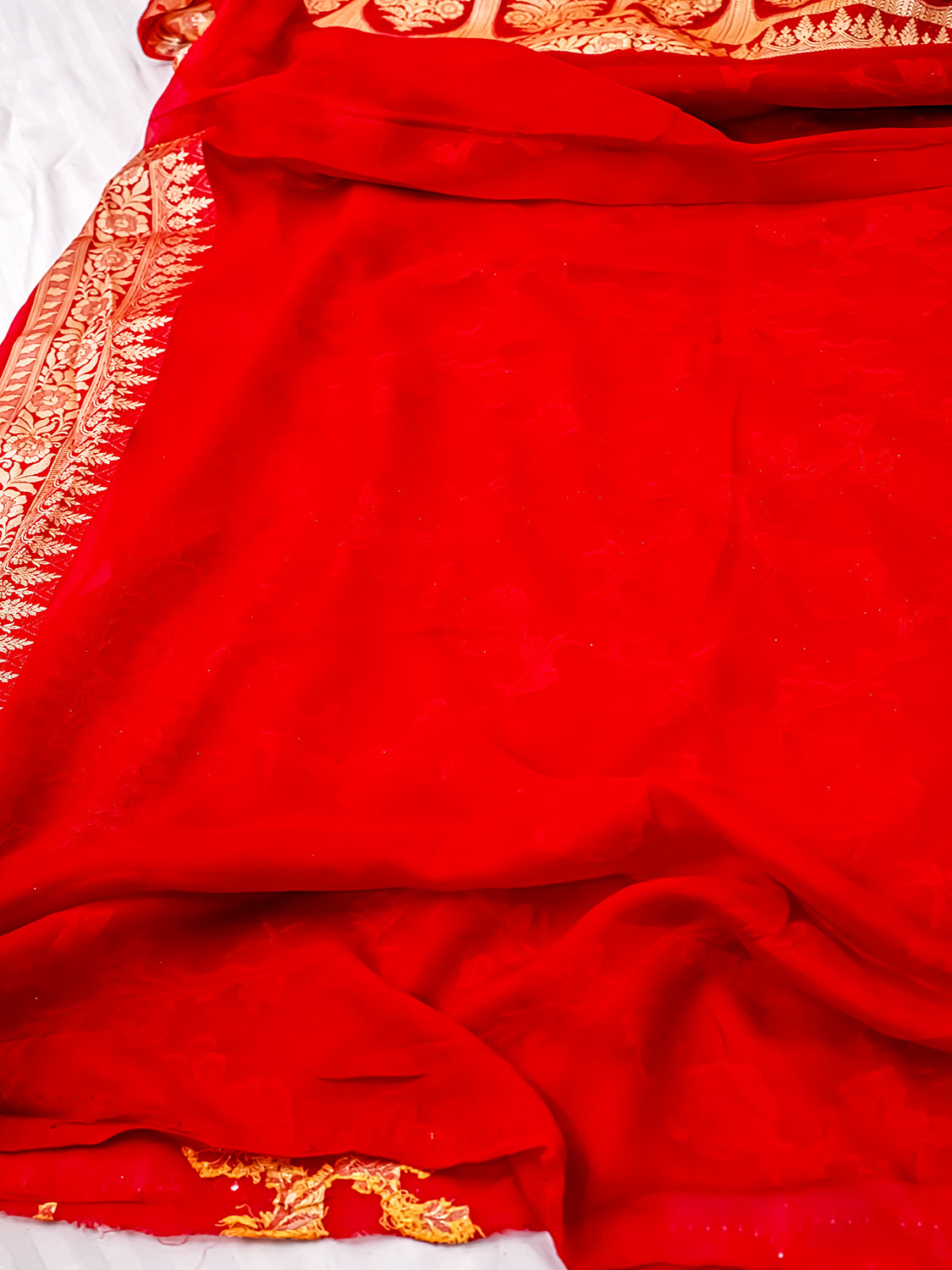Handwoven Red Banarasi Pure Chiffon Saree