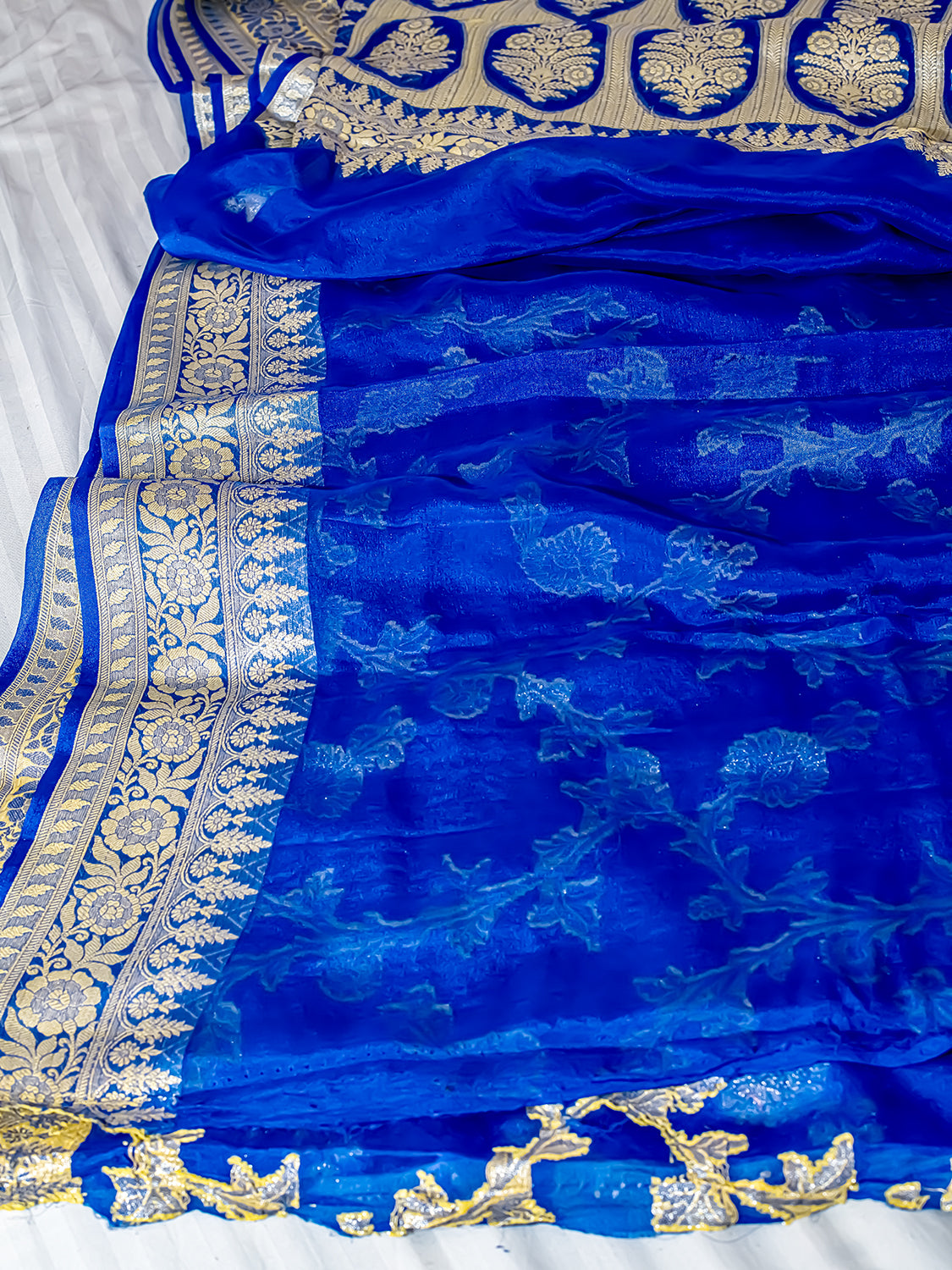 Handwoven Royal Blue Banarasi Pure Chiffon Saree