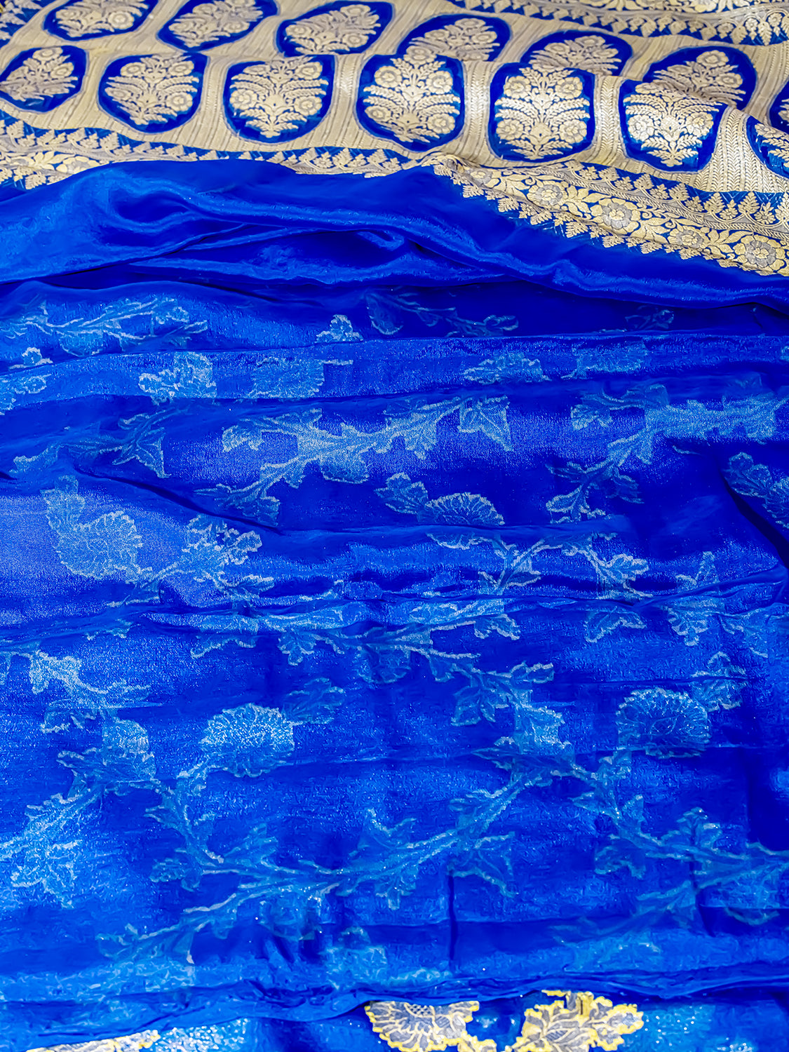 Handwoven Royal Blue Banarasi Pure Chiffon Saree