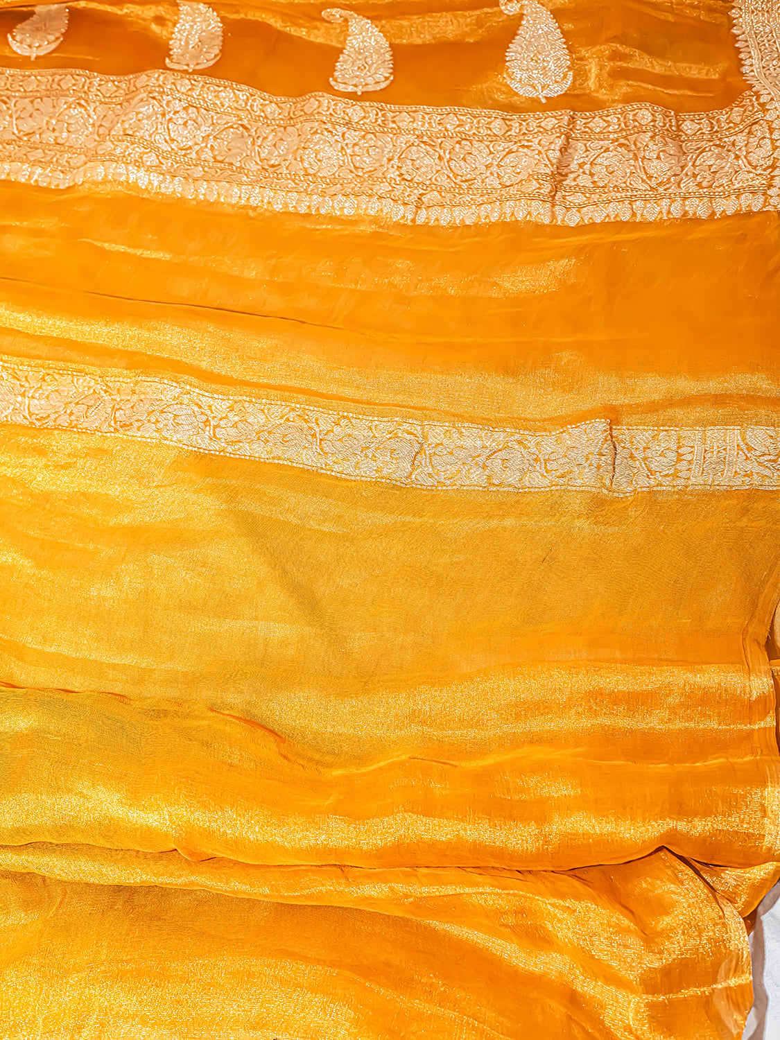 Handwoven Mustard Yellow Banarasi Tissue Georgette Silk Saree