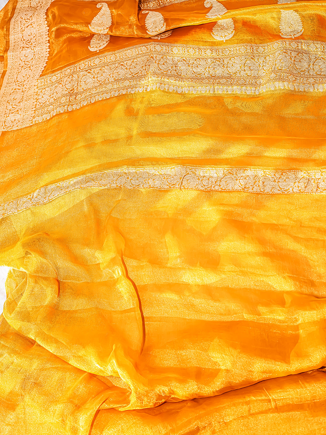 Handwoven Mustard Yellow Banarasi Tissue Georgette Silk Saree