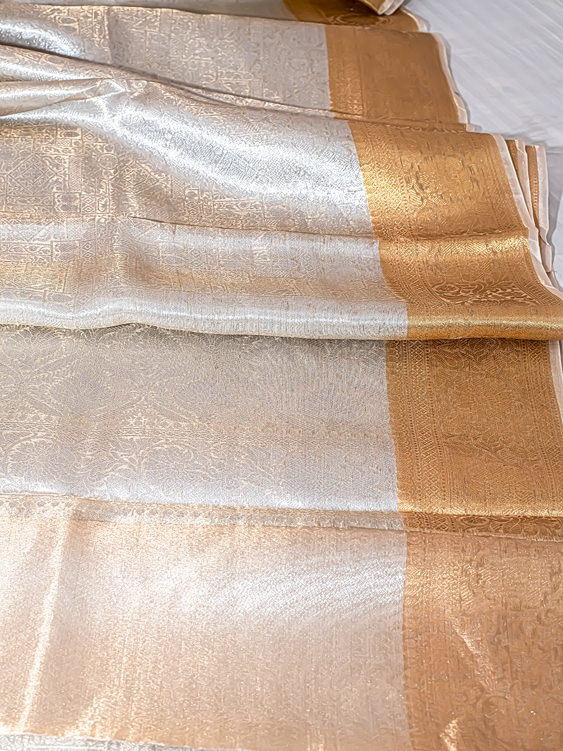 Handwoven Silver Banarasi Brocade Tissue Silk Saree