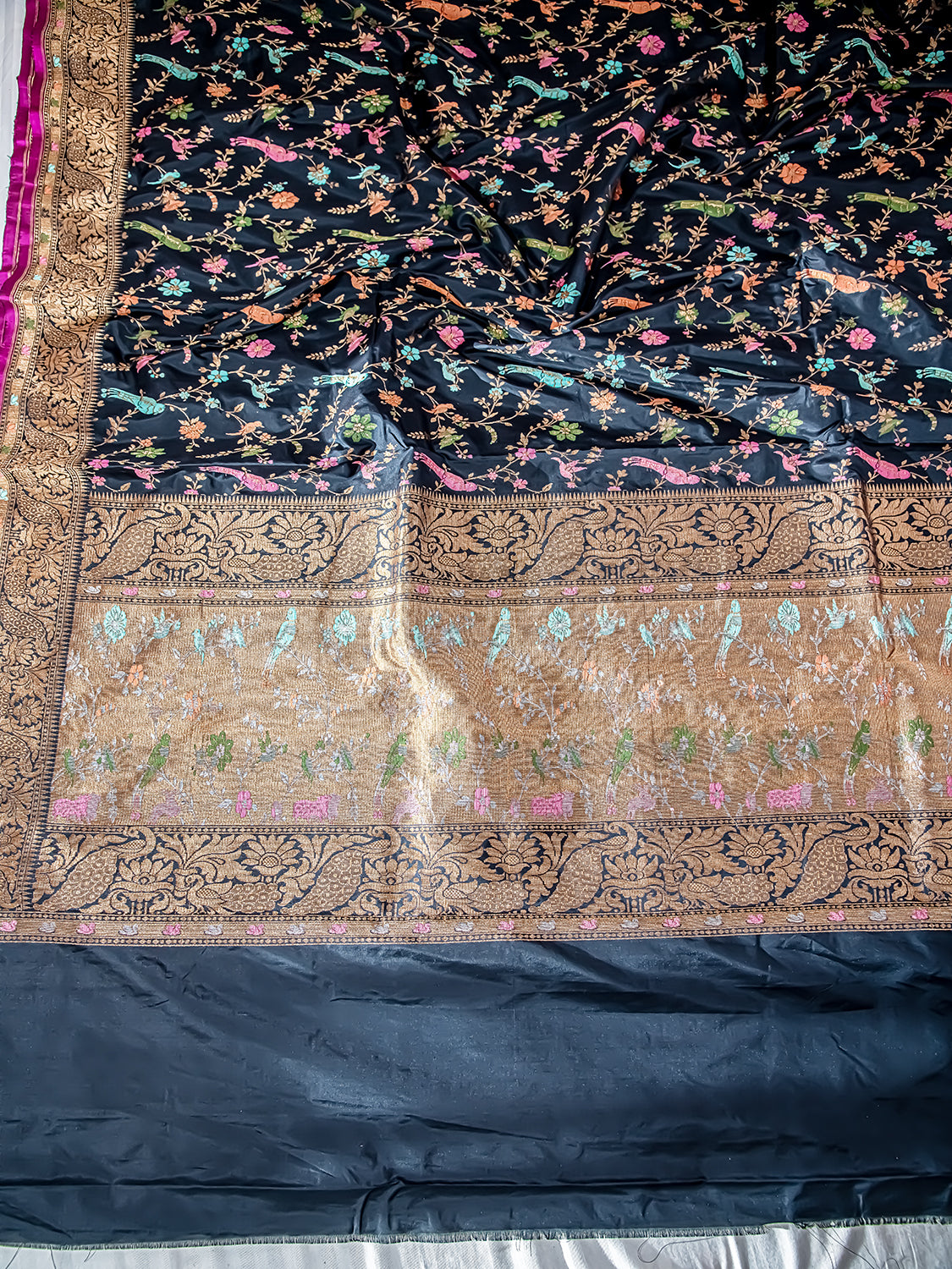 Handwoven Black Meenakari Motif Banarasi Katan Silk Saree