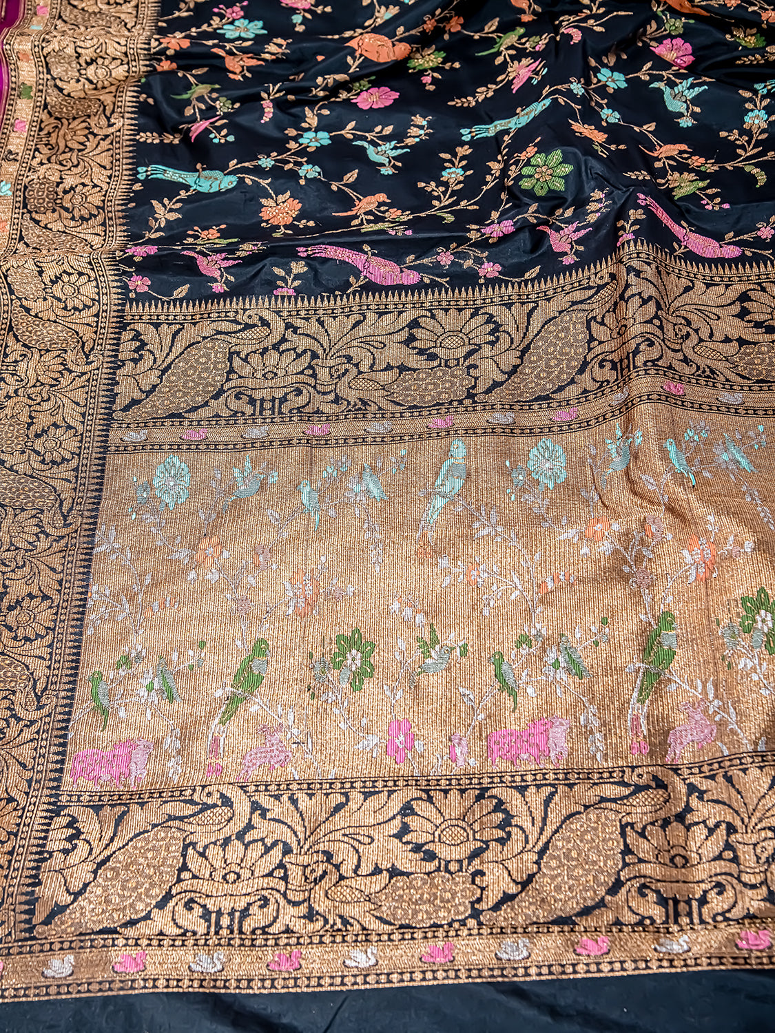 Handwoven Black Meenakari Motif Banarasi Katan Silk Saree