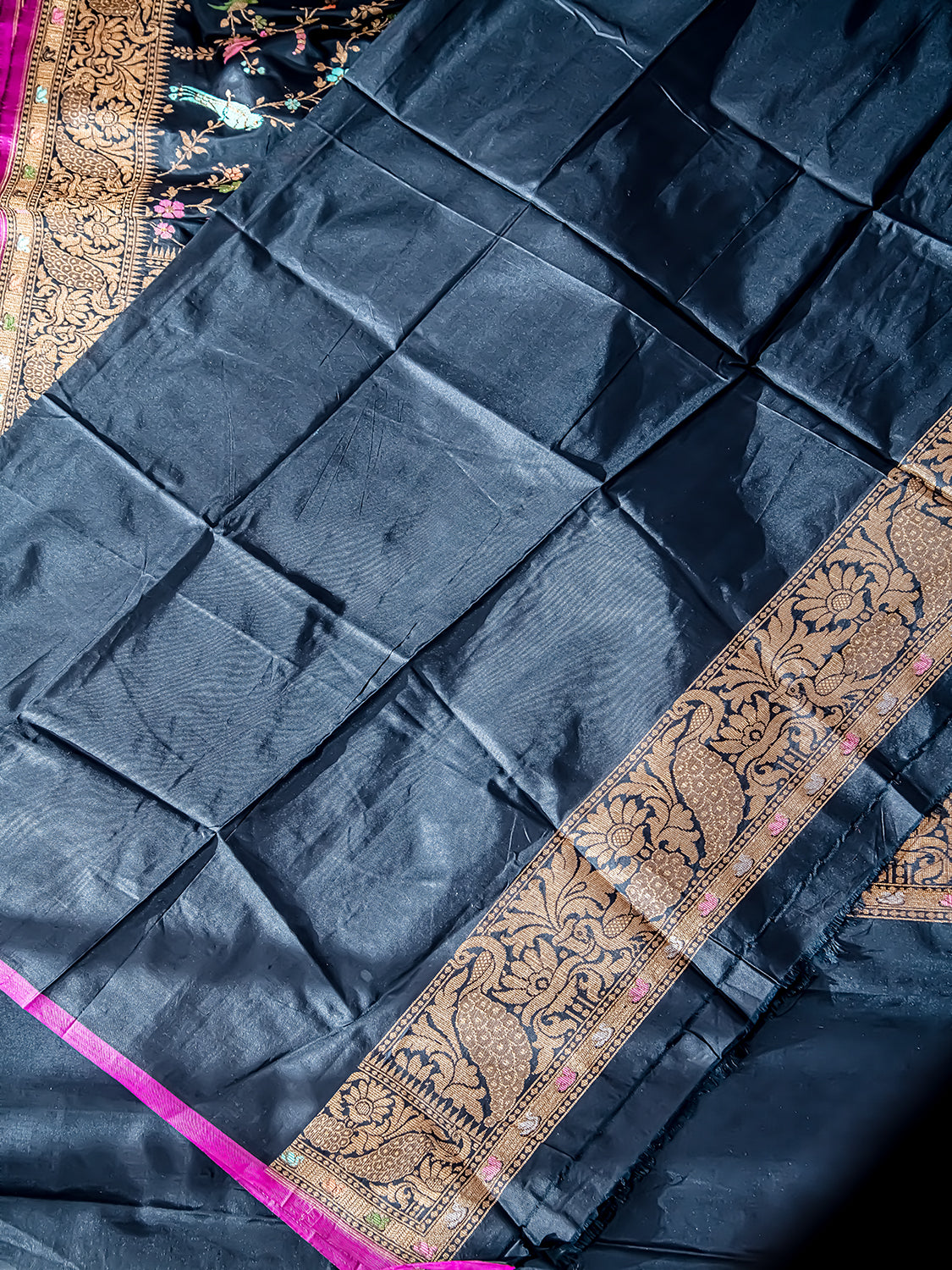 Handwoven Black Meenakari Motif Banarasi Katan Silk Saree