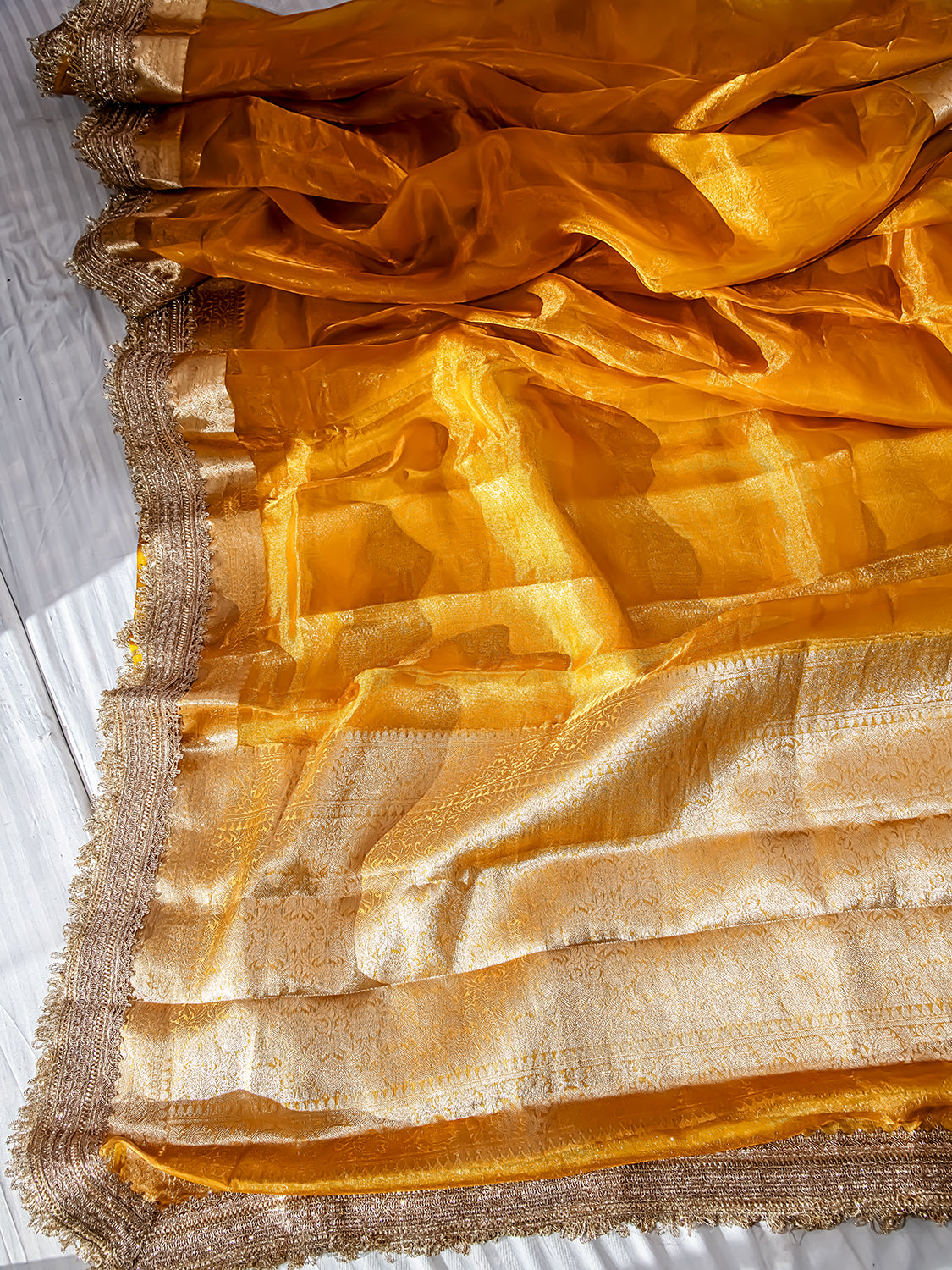 Handwoven Orange Banarasi Tissue Silk Saree