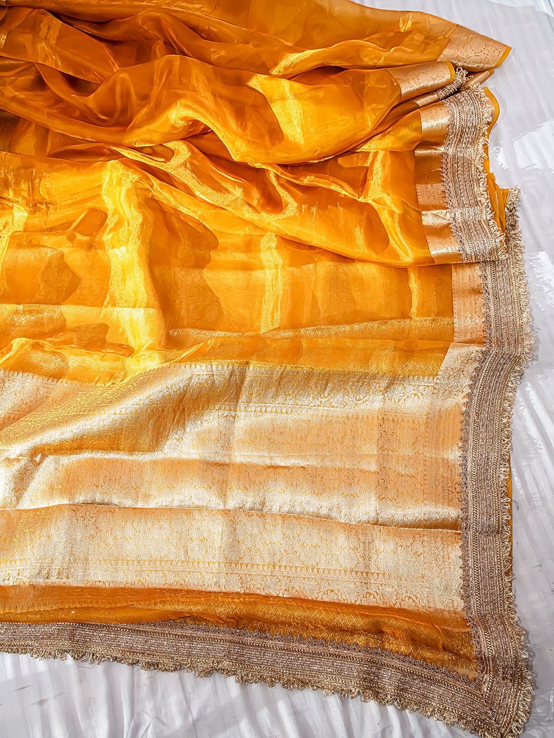 Handwoven Orange Banarasi Tissue Silk Saree
