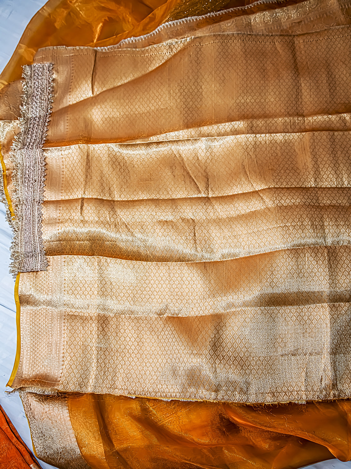 Handwoven Orange Banarasi Tissue Silk Saree